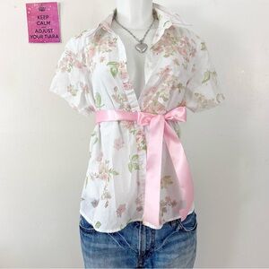 y2k Sheer Floral Button-Up fitted Blouse – Reitmans (L)